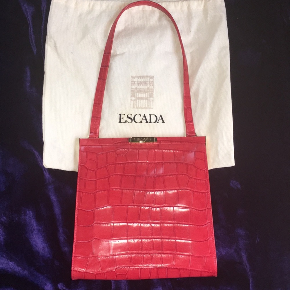 Escada Red Croc Embossed Leather Purse
